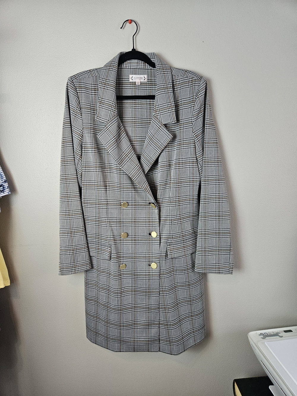 Nanette Lepore Gray Plaid Double-Breasted Blazer Coat